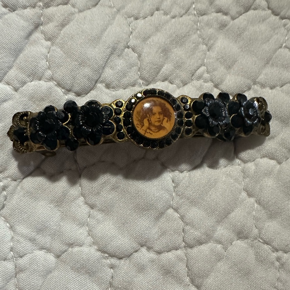 Michal Negrin Vintage MADE IN FRANCE Black and Gold Floral Barrette